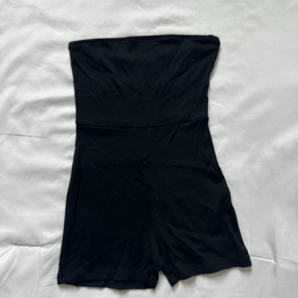 Black strapless bodycon romper